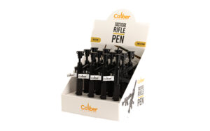 Display of tactical rifle pens in retail box