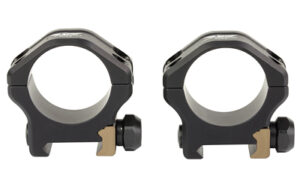 Two black rifle scope mounting rings