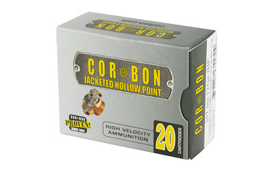 CorBon jacketed hollow point ammunition box, 20 cartridges.