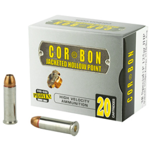 Corbon hollow point ammunition box with bullets.