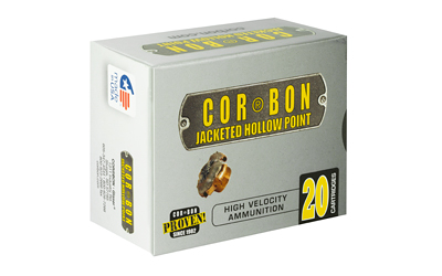 Corbon ammunition box, 20 hollow point cartridges.