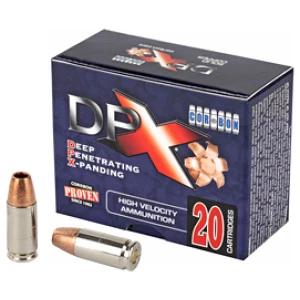 DPX high-velocity ammunition box and bullets
