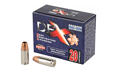 DPX high-velocity ammunition box and bullets