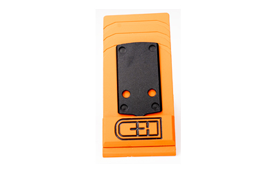 Orange mounting bracket with black metal plate
