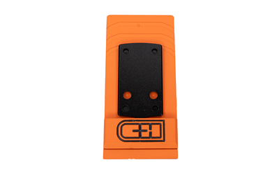 Orange electronic device with black panel and battery icon