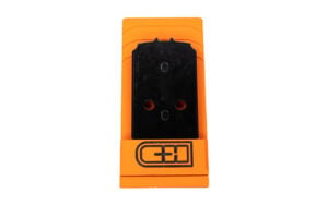 Orange electronic device with black top panel