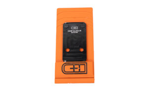Orange laser level device in protective holder