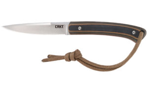 Folding pocket knife with wooden handle and lanyard