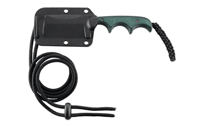 Small fixed-blade knife with sheath and cord
