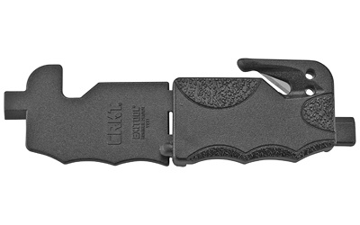 Black multi-tool with cutter and carabiner clip