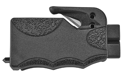Black car emergency escape tool with seatbelt cutter
