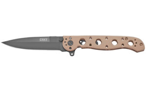 CRKT folding knife with tan skeletonized handle