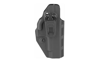 Black polymer handgun holster with belt clip