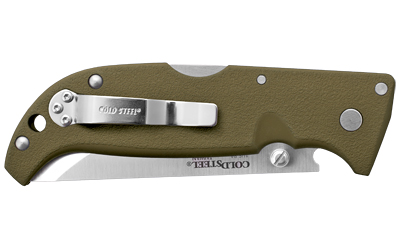 Olive green folding pocket knife with clip
