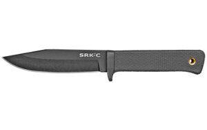 Black fixed-blade SRK-C knife on white background