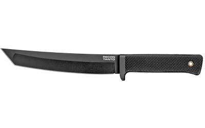 Black fixed-blade tanto knife with textured handle