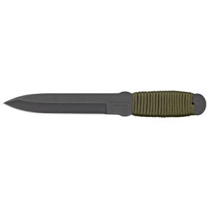 Gray knife with green handle wrap