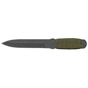Gray knife with green handle wrap