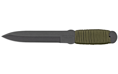 Gray knife with green handle wrap