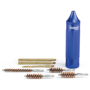 Gun cleaning kit with brushes and case.