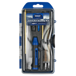 Gun cleaning kit in packaging, brushes and tools