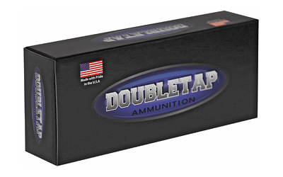 Doubletap ammunition box with American flag label.