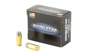 DoubleTap ammunition box with two handgun cartridges