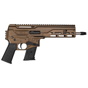 Modern tactical pistol with a black grip.