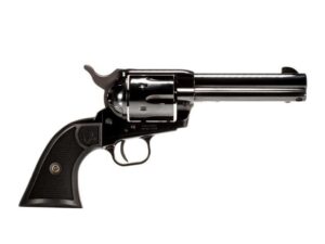 Black and silver revolver on white background