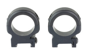 Two black rifle scope mounting rings