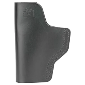 Black leather gun holster, vertical orientation