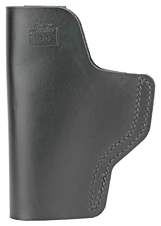 Black leather gun holster, vertical orientation