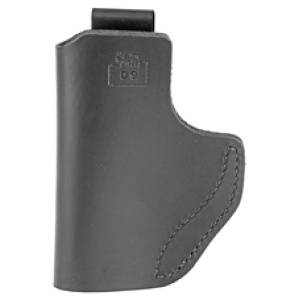 Black leather gun holster, simple design.