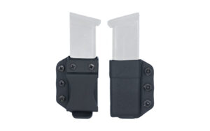 Two black magazine holsters with belt clips