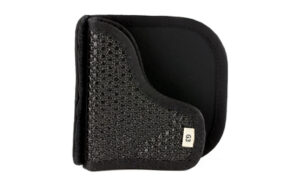 Black ankle support brace with textured fabric panel
