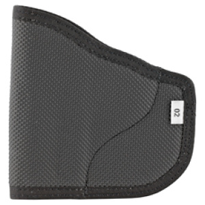 Black fabric pocket holster with plastic tab