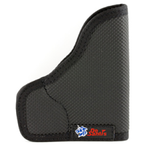 Black pocket holster for concealed carry firearm.