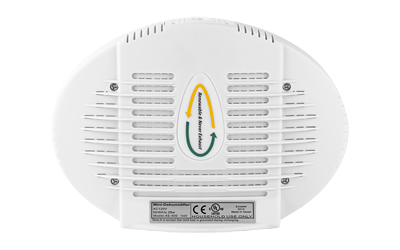 Back view of white ceiling-mounted smoke detector