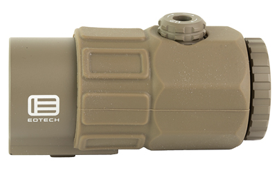 Tan EOTech rifle scope magnifier on white background