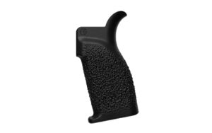 Black textured pistol grip on white background