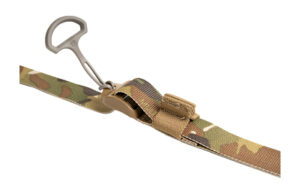 Camouflage strap with metal hook attached