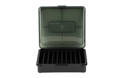 Open black plastic storage case with grid insert
