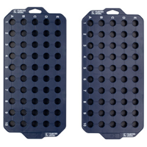 Two blue perforated panels for laboratory use