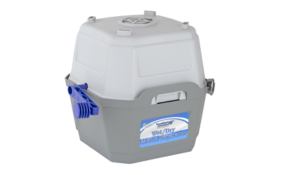 Gray insulated water cooler with white lid