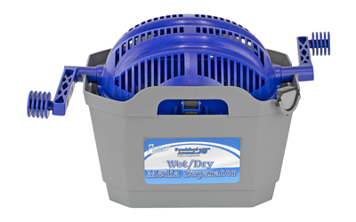 Gray mop bucket with blue wringer attachment