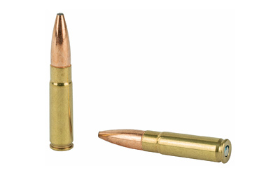 Two brass rifle cartridges on white background