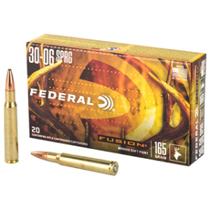 Federal Fusion .30-06 ammunition box and cartridges