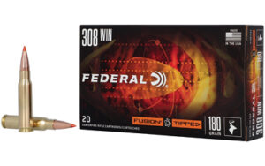 Federal 308 Win Fusion rifle ammunition box and cartridges