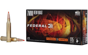 Federal 7mm Rem Mag ammunition box and cartridges