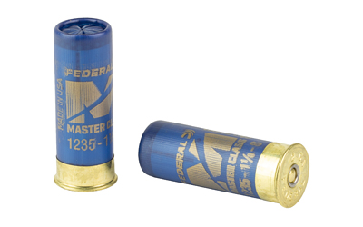 Two blue shotgun shells with gold bases.